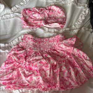 SHEIN Pink Floral Strapless Top and Skirt Set